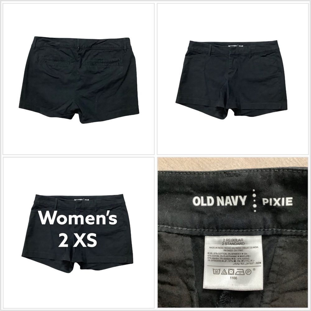 Women's Old Navy Pixie 2 XS Shorts Chino Khakis Black Stretch 3” Inseam NWOT